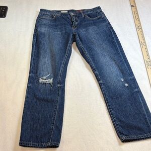 Pilcro Dark Blue Distressed Straight Leg Jeans